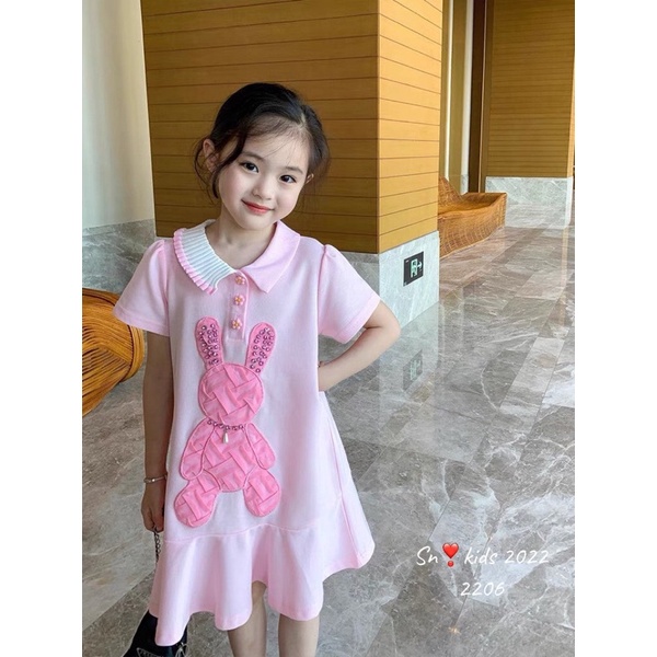 Váy đầm thỏ hồng sn kids cho bé gái