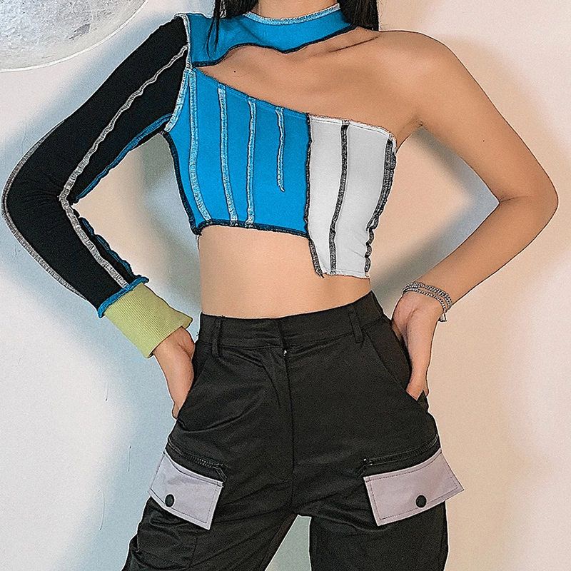 Áo Croptop Lệch Vai Phối 4 Màu Nary Closet HOTTREND 2021