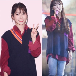 [Ảnh Thật Ở Sau] Set Len Kèm Sơ Mi Style "Iu" Ấm Áp Form Rộng Thời Trang Hàn Quốc