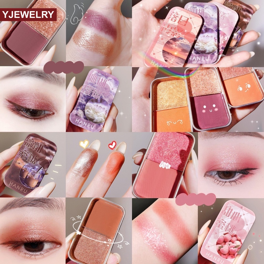 [Hàng mới về] Bảng phấn mắt 2 màu lì ánh ngọc trai kết hợp trang điểm bắt sáng độc đáo cho nữ
