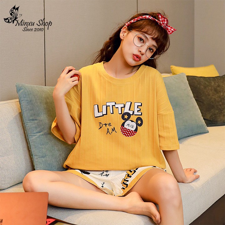 Bộ Ngủ Nữ Cao Cấp, Bộ Mặc Nhà Quần Đùi Chất Cotton Xước Siêu Mềm Mát, Năng Động Cá Tính - Phong Cách Hàn Quốc (Mã A252)