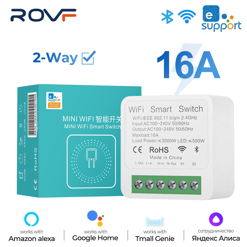 ROVF EWeLink 16A MINIR2 Wifi DIY Smart Switch Light 2 Way Modular Circuit Breaker Không dây từ xa Bộ hẹn giờ bằng giọng nói Ứng dụng hẹn giờ cho