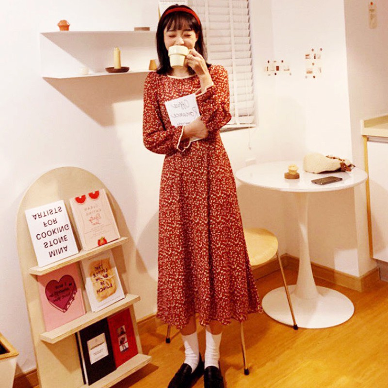 Váy trắng đỏ hoa nhí babydoll cổ vuông ren ulzzang dài tay vintage , Đầm nữ hoa trắng thiết kế dáng dài | BigBuy360 - bigbuy360.vn