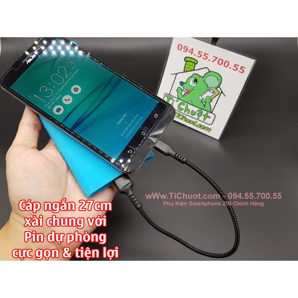 [Loại Tốt] Cáp Dây Dù Ngắn 27cm Micro USB Chống Gãy