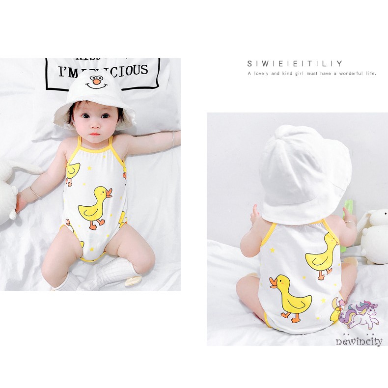 Bộ Áo Liền Thân Không Tay Bằng Vải Cotton In Họa Tiết Hoạt Hình Thời Trang Mùa Hè Kiểu Hàn Cho Bé Trai Và Bé Gái