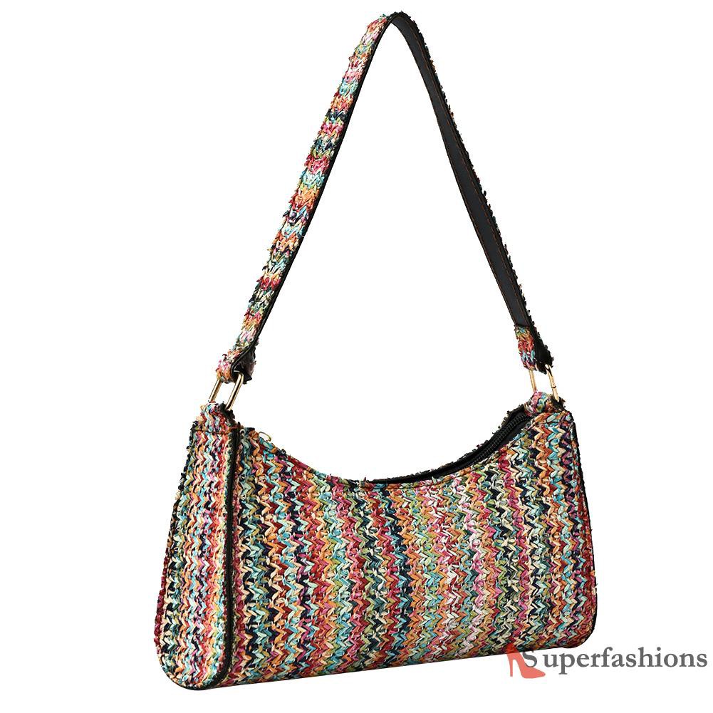 【Hot Sale】Bohemian Women Straw Woven Shoulder Hobos Bag Beach Small Handbag Purse