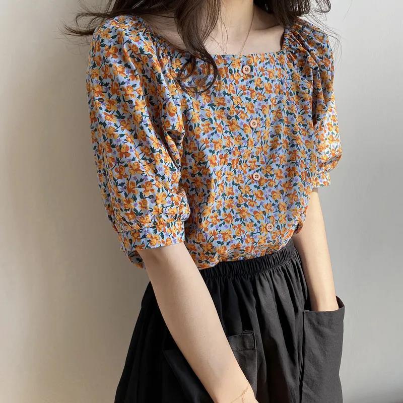 Áo Sơ Mi Voan Hoa Tay Ngắn Dáng Rộng Thiết Kế Mới Thời Trang Mùa Hè Theo Phong Cách Hàn Quốc Cho Nữ