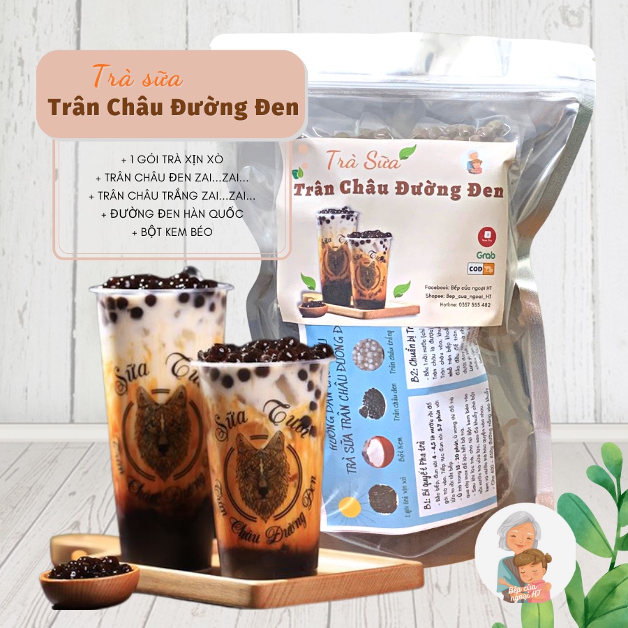 Set Nguyên Liệu Pha Trà Sữa Trân Châu Đường Đen  - Bếp Của Ngoại HT