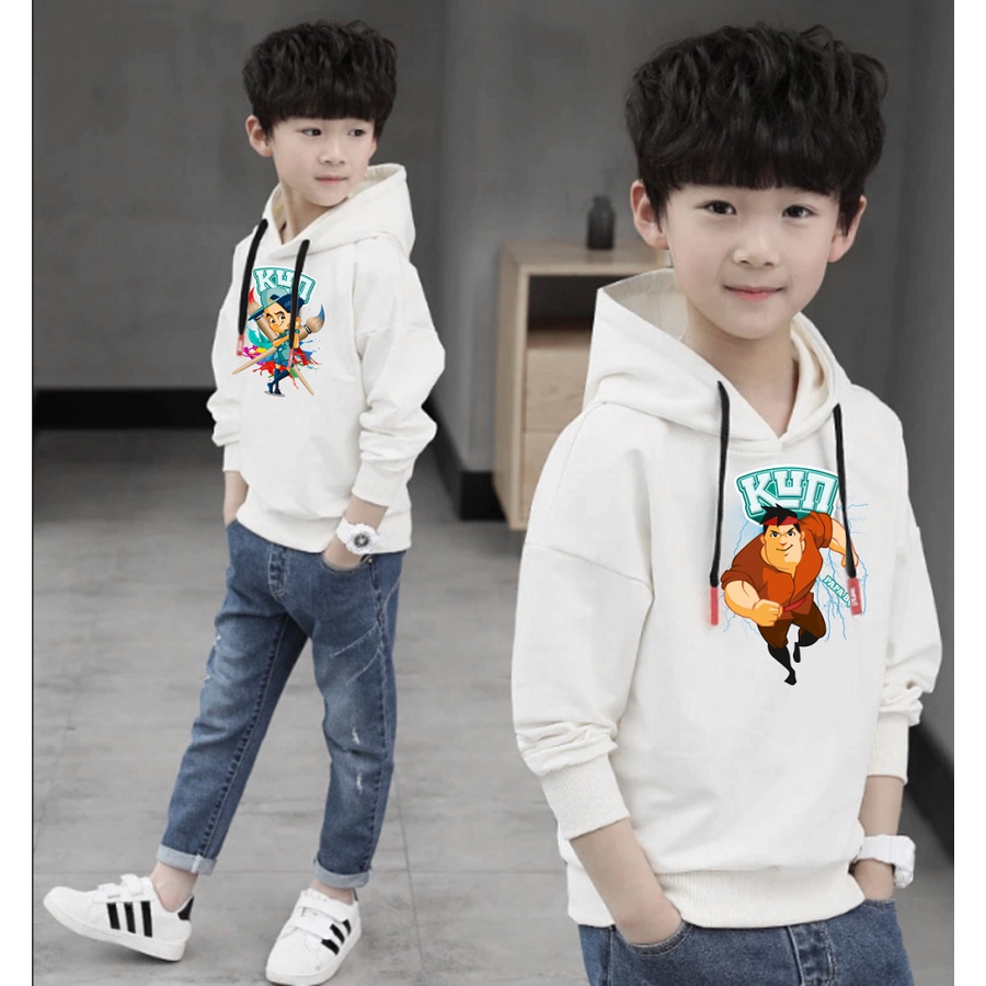 Áo Hoodie nỉ bông in hình gia đình Kun sữa màu trắng cho bé trai bé gái cực yêu