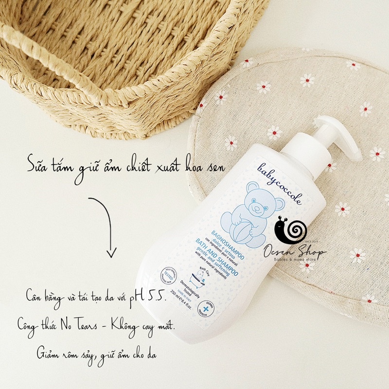 [100% Organic] Sữa tắm gội Baby Coccole 250ml chiết xuất từ Hoa sen hương thơm tự nhiên, an toàn cho bé từ sơ sinh 0m+