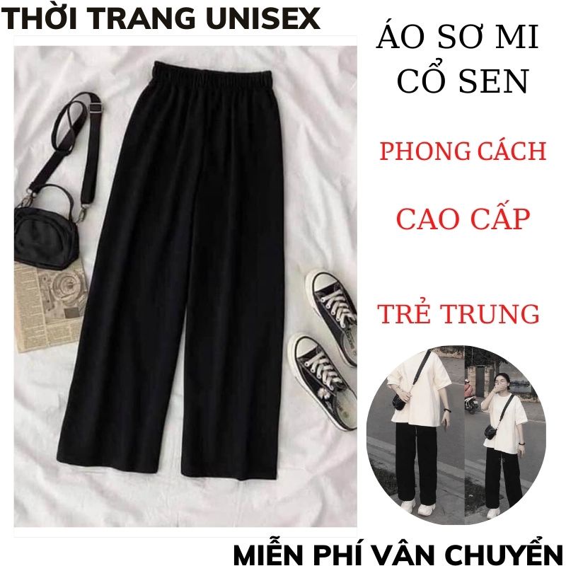 Quần ống rộng nữ Unisex, cát hàn quốc đứng dáng cạp chun lưng cao kiểu quần tây THỜI TRANG1989