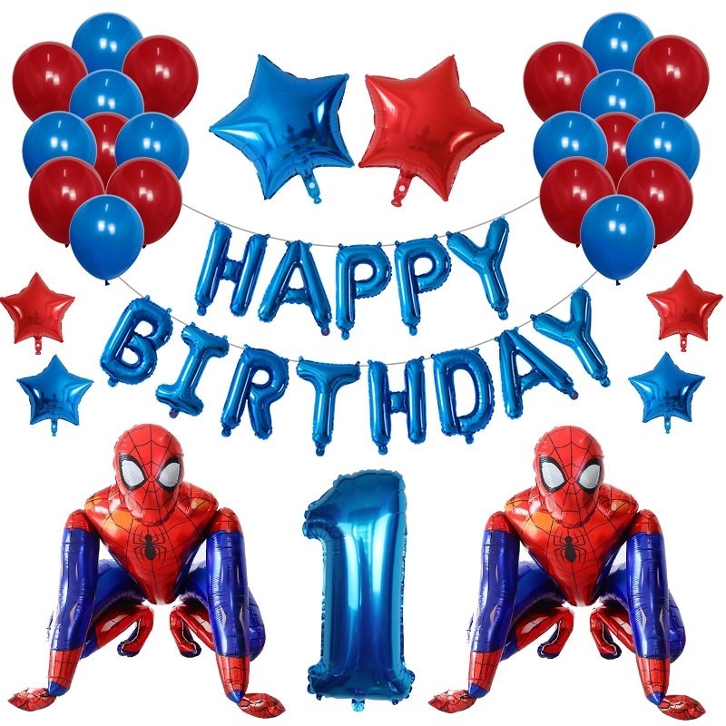 1 Set 42 Bóng Bay Hình Người Nhện 3D Trang Trí Tiệc Sinh Nhật Cho Bé
