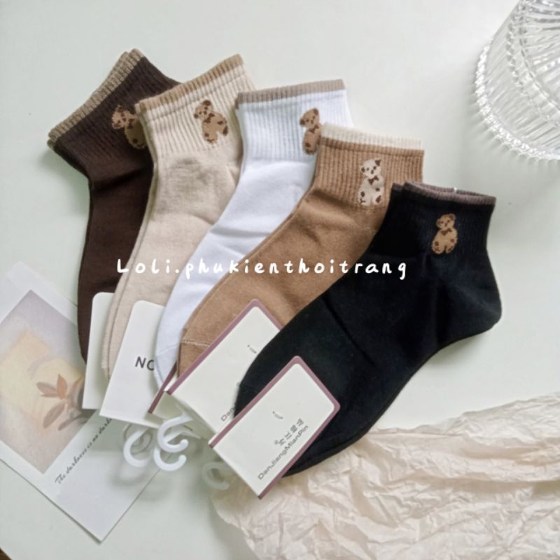 Tất Vớ Nữ Cổ Ngắn In Hình Trái Tim Màu Trà Sữa Phong Cách Hàn Quốc (TN023)
