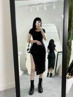 ĐẦM BODY THUN CỔ U XẺ TÀ