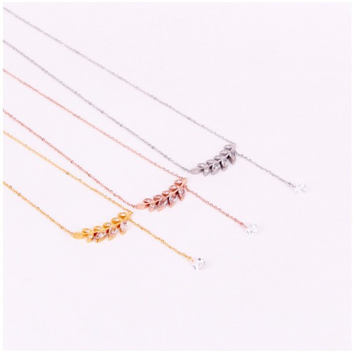 Dây Chuyền Chiếc Lá Pha Lê Tòn Ten Titan Ko Đen TT 3116