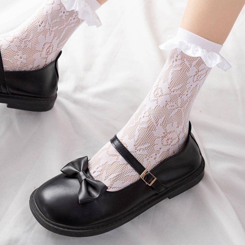 Vớ Công Chúa Màu Trắng Phối Ren Nhún Bèo Dễ Thương Phong Cách Lolita Nhật Bản Cho Nữ