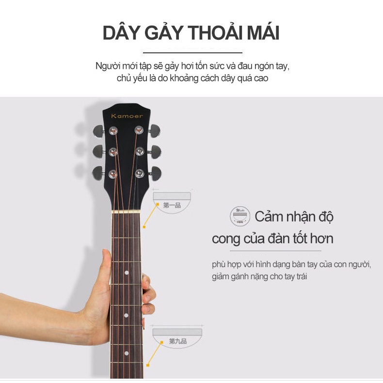 Đàn guitar acoustic dành cho người mới tập chơi， 18 phím âm， Khẩu âm thanh tự nhiên và chân thật, có độ bền cao, dễ dàng