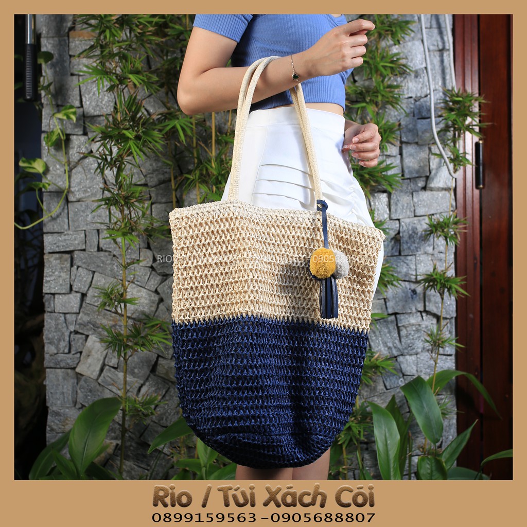 Túi cói vuông 2 màu