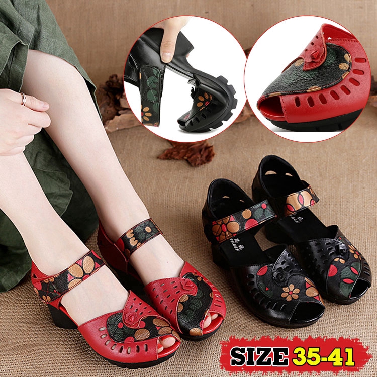 Giày Sandal Quai Họa Tiết Hoa Thời Trang Thanh Lịch Cho Nữ Trung Niên