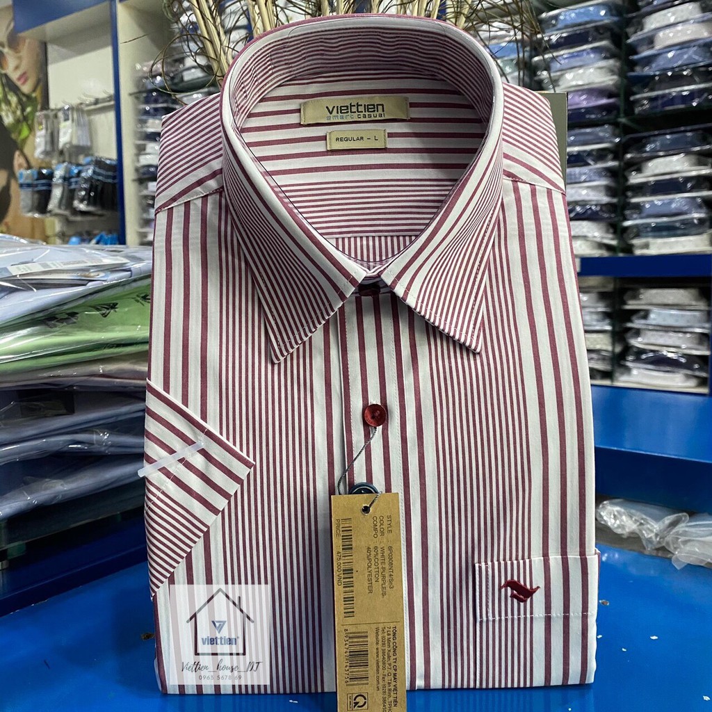 ÁO SƠ MI VIỆT TIẾN SMART CASUAL TAY NGẮN VẠT NGANG 6P0308NT4/Sn3