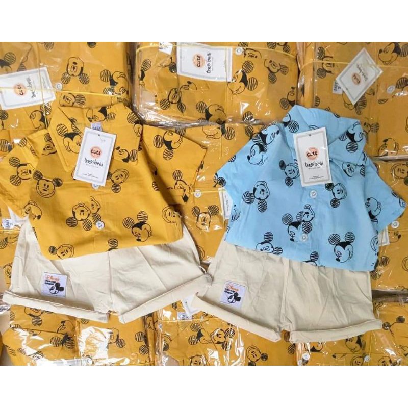 Sét bộ áo sơ mi Mickey in tràn bé trai đẹp