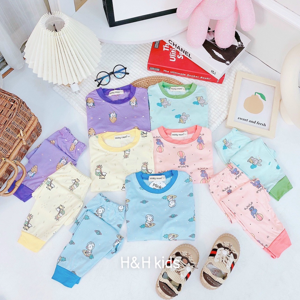 [Bé 7-19kg] Bộ Dài tay thun lạnh in toàn thân phối bo Minky Mom cho bé trai, bé gái từ 7-19kg ( HÀNG LOẠI 1)