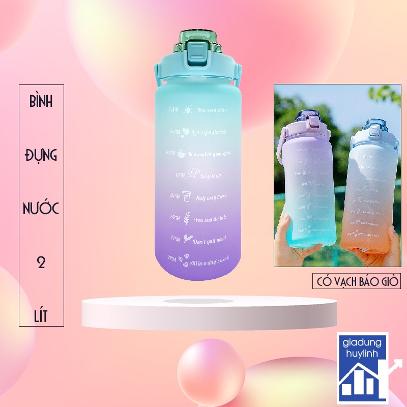 Bình đựng nước 2 lít có ống hút và vạch báo giờ uống nước thông minh (BN2L)