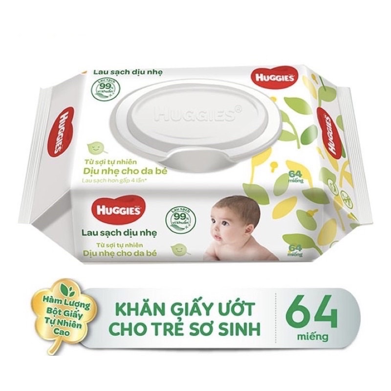 Khăn ướt Hugies 64 tờ không mùi an toàn cho bé