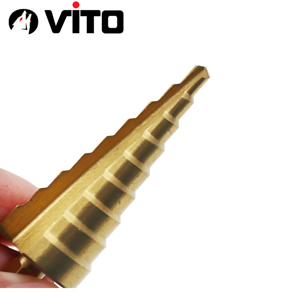 Bộ 3 Mũi Khoan Tháp VITO Chuôi Lục Giác Thép Gió HSS Mạ Titan 4-32mm Khoan Nhôm, Nhựa, Gỗ Túi Vải