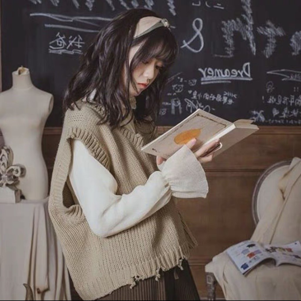 CÓ SẴN-Áo gile len cổ V không tay ulzzang | BigBuy360 - bigbuy360.vn