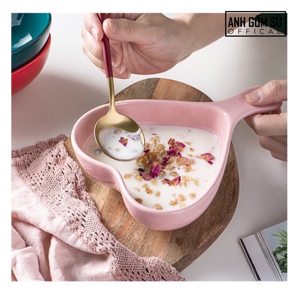 Bộ bát đĩa decor, bát ăn cơm, chén dĩa sứ màu hồng dễ thương cao cấp