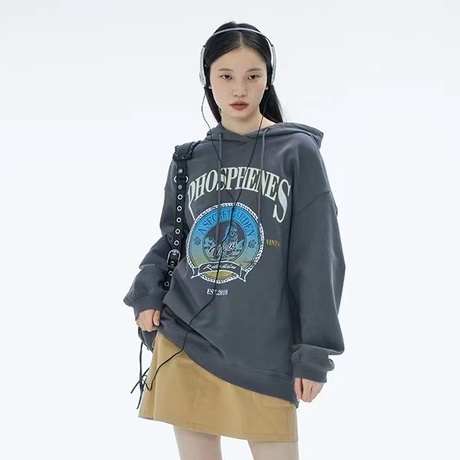 Zhe Li Hang Fei Áo Hoodie Họa Tiết Chữ Theo Phong Cách Retro Mỹ Dễ Phối Đồ