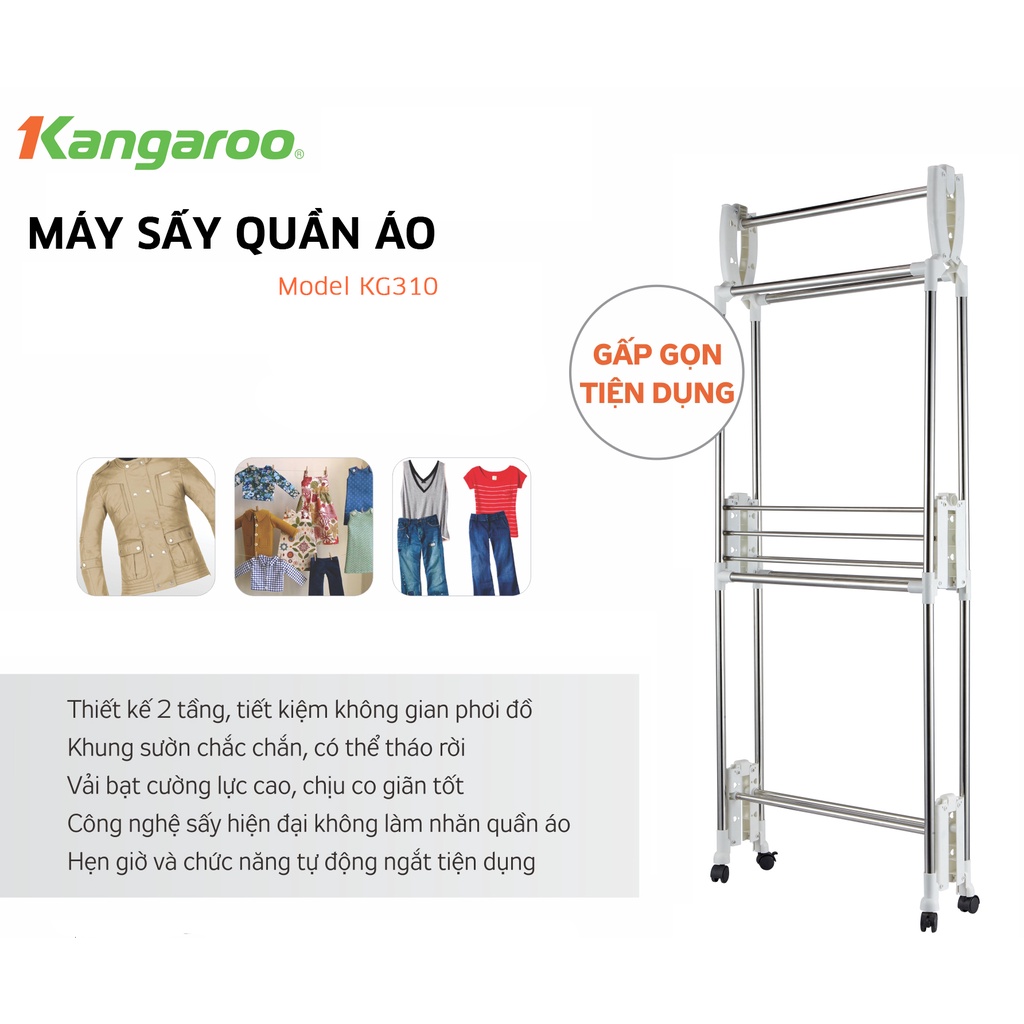 [Mã ELHA22 giảm 6% đơn 300K] Máy sấy quần áo đa năng Kangaroo KG310