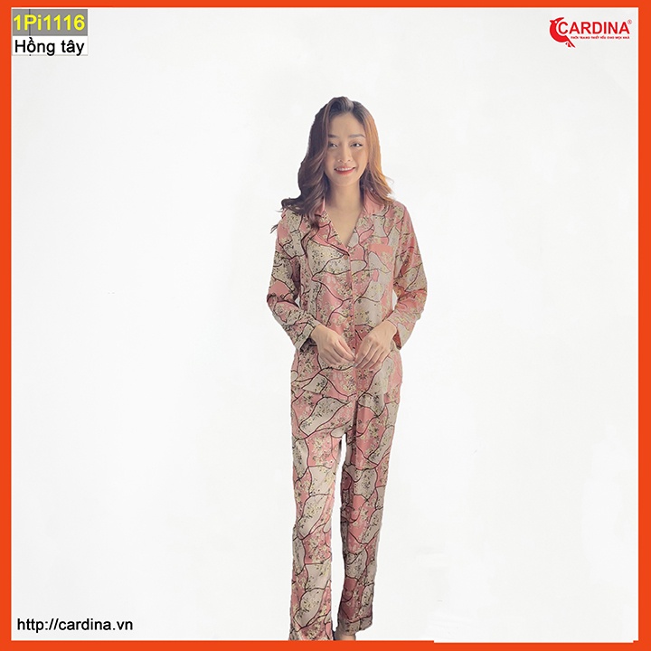 Đồ bộ pijama nữ CARDINA chất lụa satin Nhật cao cấp quần dài áo cộc tay mềm mại họa tiết sang trọng 1Pi11.