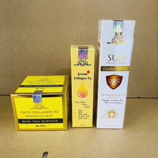 0combo serum collagen x3 + kem face collagen x3 + chống nắng nọc ong mỹ phẩm đông anh