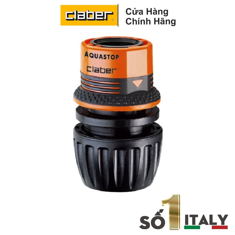 Khớp nối nhanh đa năng  Aquastop Claber 8548 kết nối 3 cỡ ống 12-14-19mm tự ngắt nước khi tháo vòi