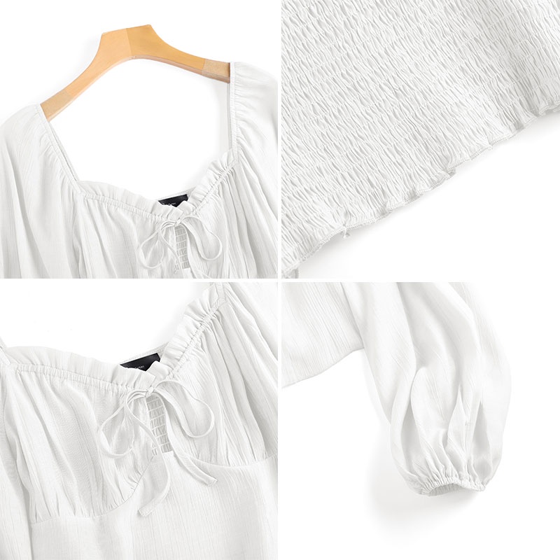 Áo kiểu ZANZEA cổ vuông tay dài lưng thun phối dây rút thời trang dành cho nữ