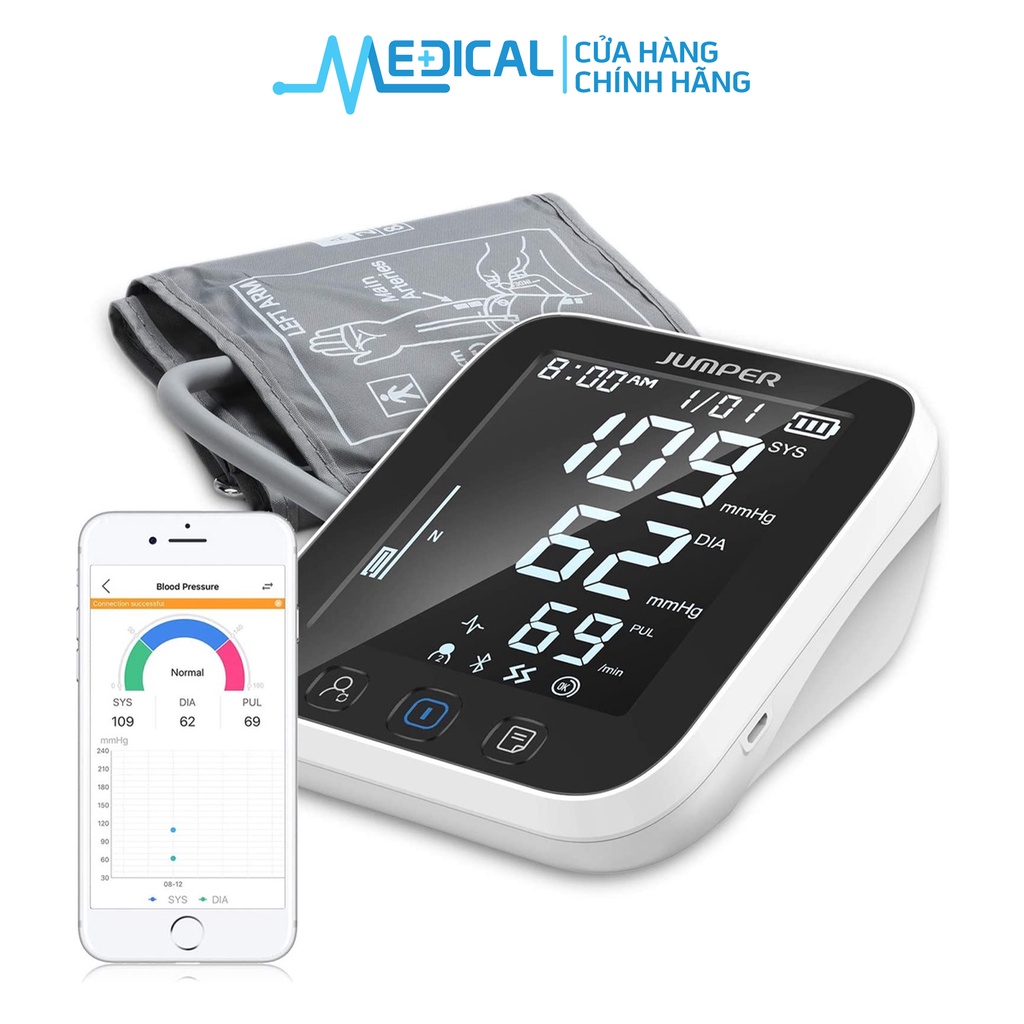 Máy đo huyết áp bắp tay JUMPER JPD - HA121 chứng nhận FDA Hoa Kỳ (Bluetooth + APP điện thoại) - MEDICAL