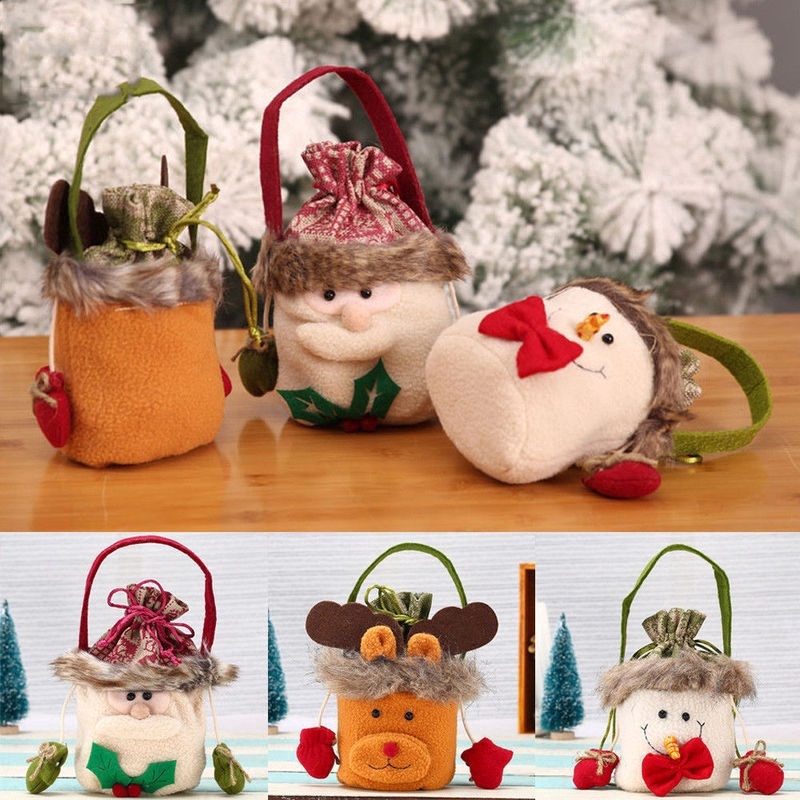 Túi Dây Rút Bằng Cotton Dày Dặn In Họa Tiết Giáng Sinh Dễ Thương Dùng Trang Trí