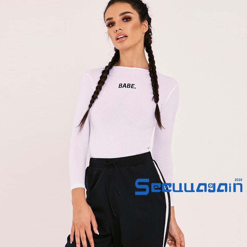 Bodysuit Họa Tiết In Chữ Dài Tay Cổ Tròn Màu Trơn Ôm Dáng Hợp Thời Trang Cho Nữ | BigBuy360 - bigbuy360.vn