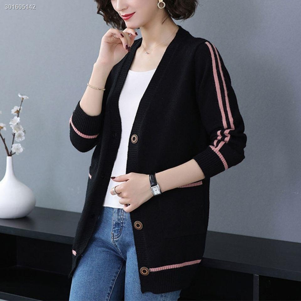 Áo Khoác Len Cardigan Plus Size Tay Dài Dáng Rộng Thời Trang Xuân Thu Cho Nữ 2021