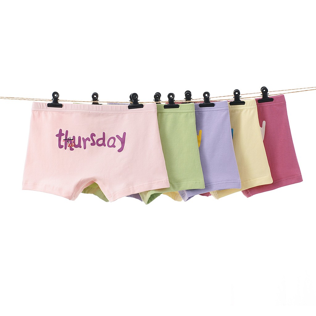 Combo 5 quần chip đùi cotton các ngày trong tuần cho bé gái, quần lót bé gái 3 tuổi-12 tuổi