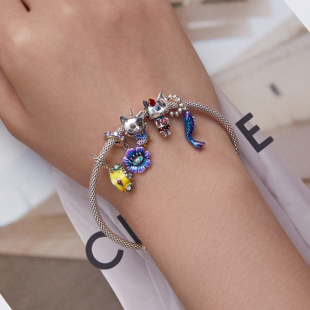 BAMOER Mặt Vòng cổ Bạc 925 Hình Hoa / Ong / Mèo / Cá Độc Đáo Thời Trang DIY