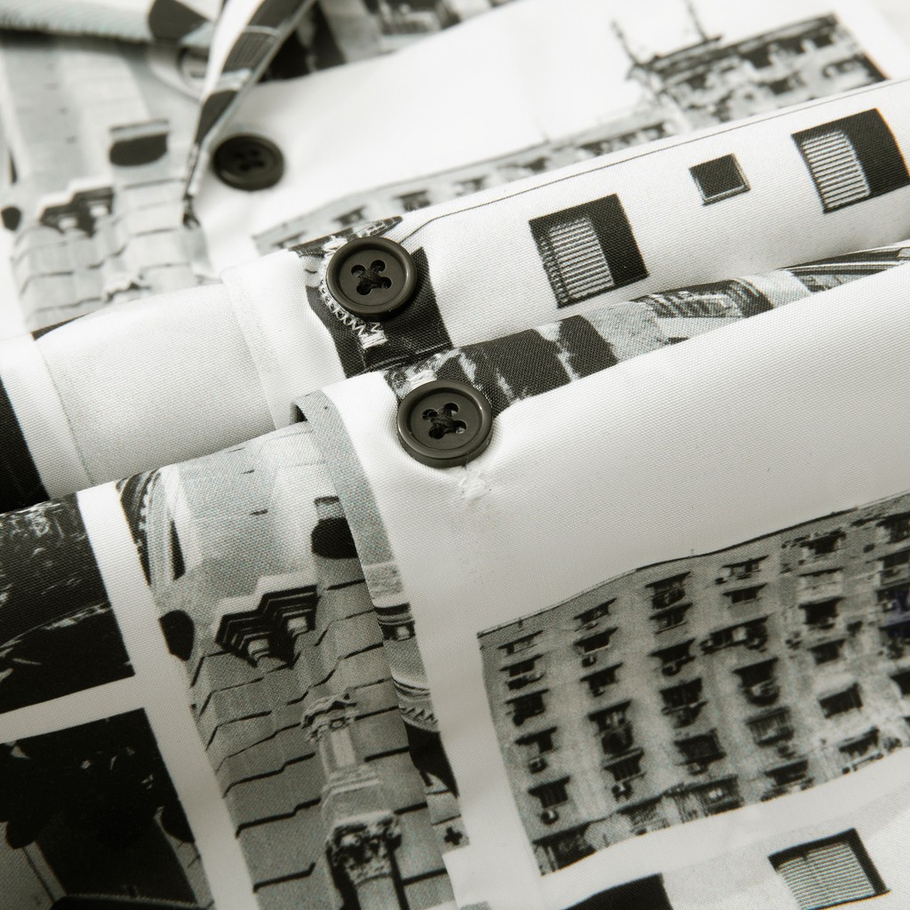 Áo Sơ Mi Nam Tay Ngắn ICON DENIM Cổ Danton Họa Tiết Sài Gòn In Trắng Đen Vải Chun Chéo Mềm Mát | BigBuy360 - bigbuy360.vn