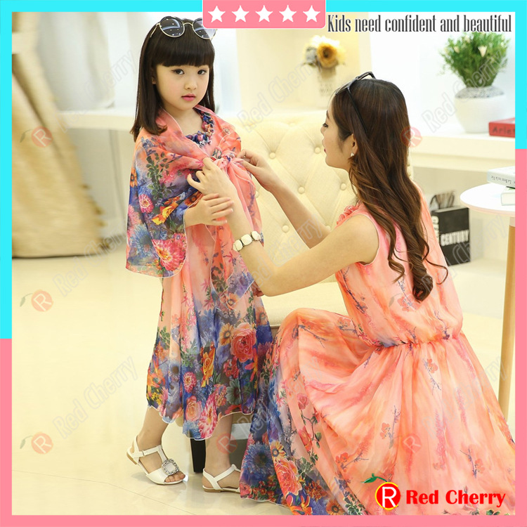 Đầm Voan In Hình Quả Cherry Đỏ Eno %0020 %0020 Phong Cách Bohemian Dành Cho Mẹ Và Bé