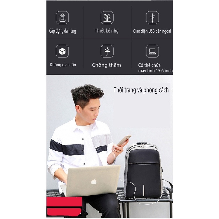 Balo Laptop Chống Trộm Cao Cấp Mã Khóa Phản Quang