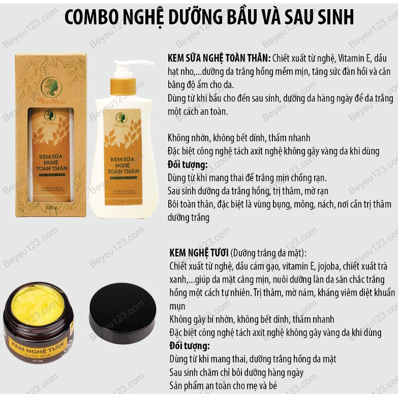 COMBO Nghệ dưỡng toàn thân &amp; da mặt Wonmom (1 Kem sữa nghệ toàn thân + 1 Kem nghệ tươi hữu cơ)