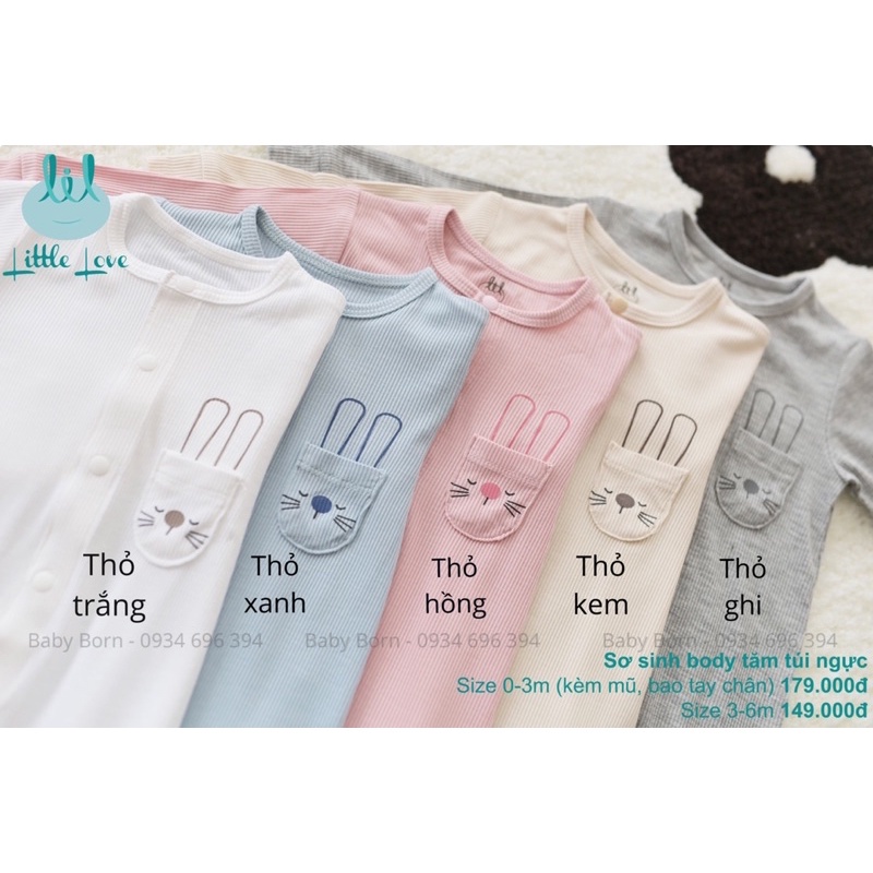 Body sơ sinh cài thẳng vải thun tăm co giãn 4 chiều Little Love (0-3m tặng kèm phụ kiện)