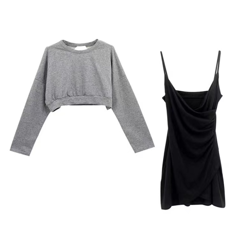 Set đồ 2 mảnh Perty gồm đầm hai dây kèm áo sweater tay dài phong cách Hàn Quốc thời trang quyến rũ cho nữ