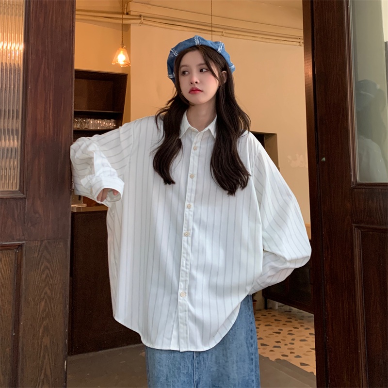 Áo Sơ Mi Dài Tay Oversize Kẻ Sọc Giả Nhiều Lớp Cá Tính Theo Phong Cách Mùa Thu Dành Cho Nữ